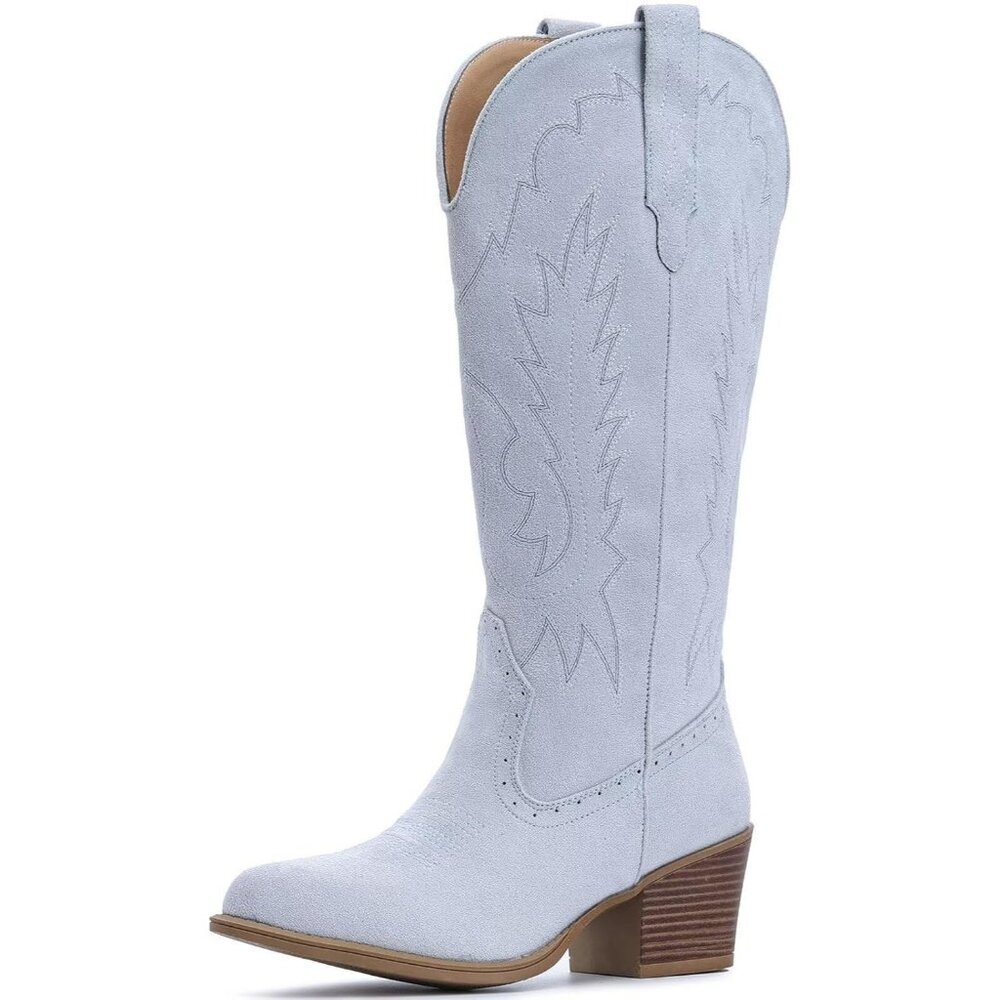 Women's Blue IUV Cowboy Boots Western Mid Calf Snip Toe Heel Cowgirl Boots - Picture 2 of 5